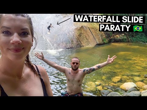 FINDING A HUGE NATURAL WATERSLIDE IN PARATY, BRAZIL  WATERFALL CACHOEIRA DO TOBOGA | RIO