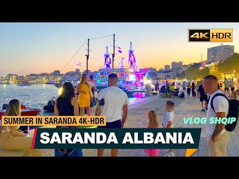 SARANDA, ALBANIA SUMMER SEASON  WALKING TOUR WITH SUBTITLES August 2023 SARANDE SHQIPERI 【4K HDR】