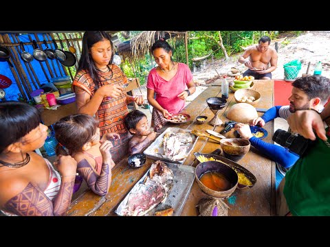 Village Food in AMAZON RAINFOREST - Fish With Ribs + EXOTIC Energy Drinks! | Manaus, Brazil!